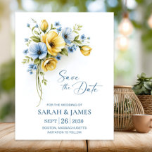 Boda floral elegante azul y amarillo