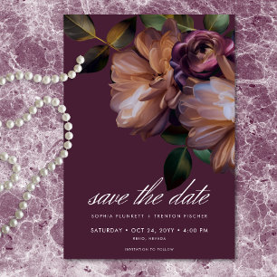 Reserva La Fecha Boda floral elegante de burgundy clásico y tempera
