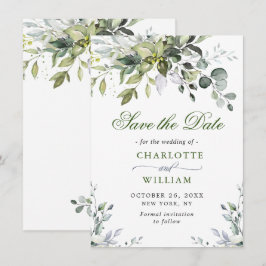 Reserva La Fecha Boda floral elegante de eucalipto con acuarela
