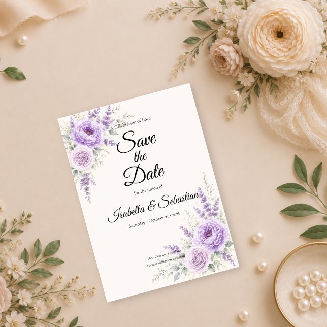 Reserva La Fecha Boda floral elegante de lavanda (Subido por el creador)