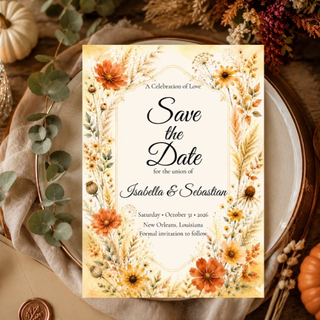 Reserva La Fecha Boda floral elegante de otoño (Subido por el creador)