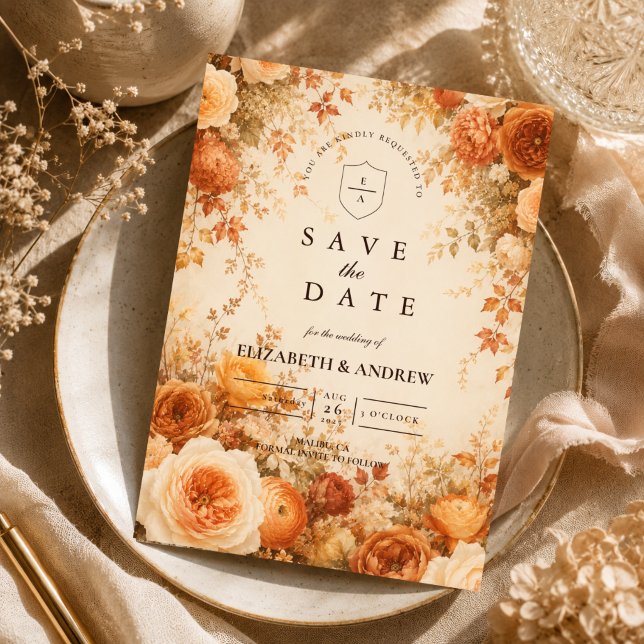 Reserva La Fecha Boda floral elegante de otoño (Subido por el creador)