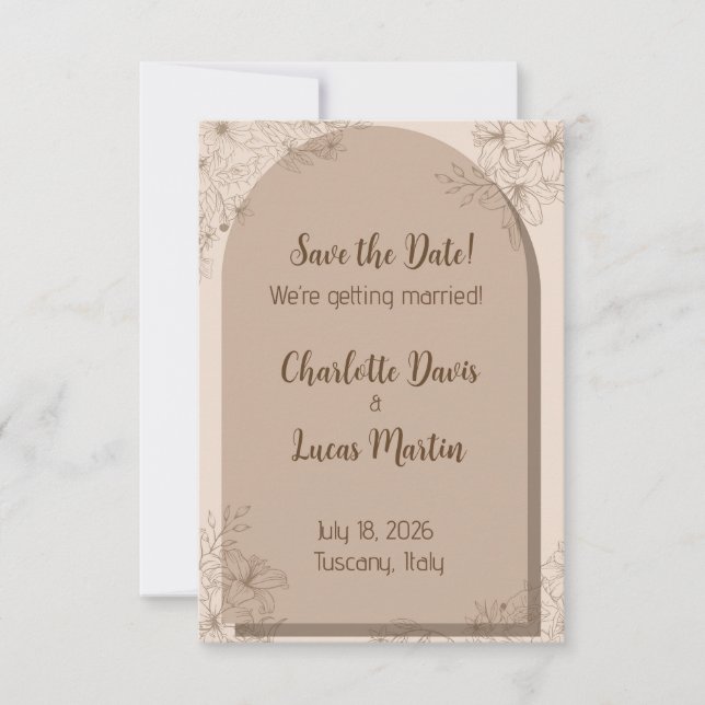 Reserva La Fecha Boda floral elegante en beige (Anverso)