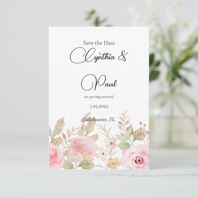 Reserva La Fecha Boda Floral Elegante Personalizada (Anverso de pie)
