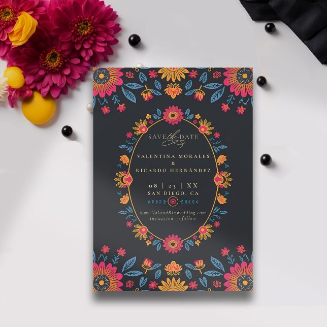 Reserva La Fecha Boda floral elegante rústico mexicano (rancho mexican wedding save the date fiesta hacienda watercolor floral elegant modern frame)