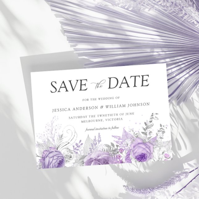 Reserva La Fecha Boda floral encantado con plata y lavanda (Subido por el creador)