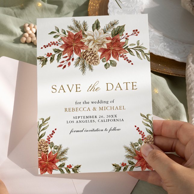 Reserva La Fecha Boda Floral Foto Navidad de Oro Rojo (Subido por el creador)