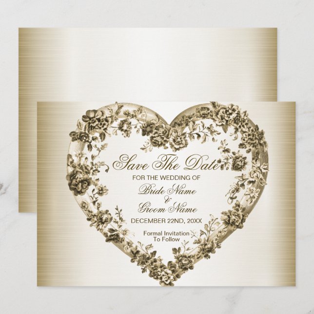 Reserva La Fecha Boda Floral Golden Ornate Frame Elegante (Anverso / Reverso)