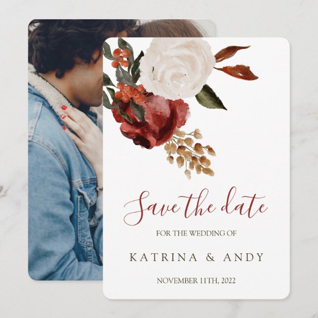 Reserva La Fecha Boda Floral Guardar Las Cartas De Fecha (Anverso / Reverso)