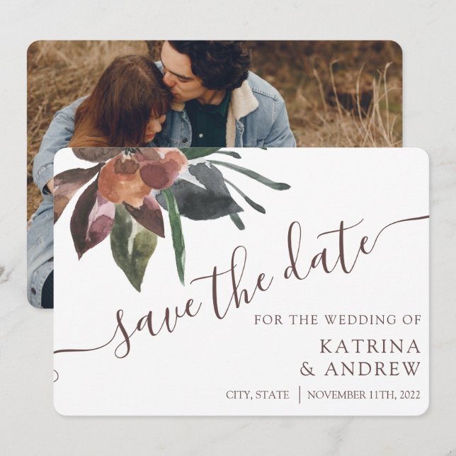 Reserva La Fecha Boda Floral Guardar Las Cartas De Fecha (Anverso / Reverso)