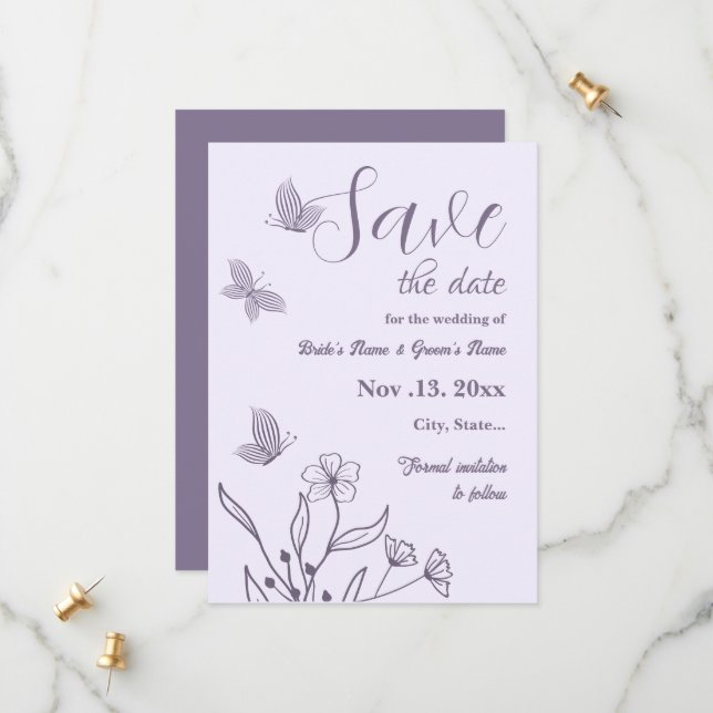 Reserva La Fecha Boda floral mauve elegante romántico (Anverso/Reverso In Situ)