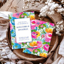 Reserva La Fecha Boda floral moderna audaz brillante vibrante color