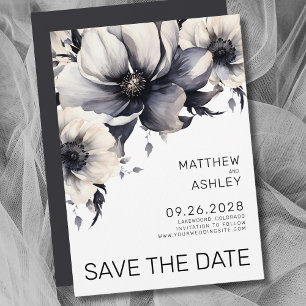 Reserva La Fecha Boda Floral Moderna Boho Elegante en Blanco y Negr