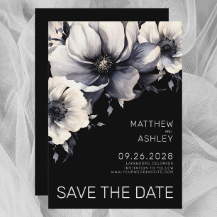 Reserva La Fecha Boda floral moderna elegante en blanco y negro