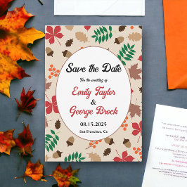 Reserva La Fecha Boda floral moderno de otoño con hojas de otoño