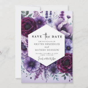 Reserva La Fecha Boda Floral Morada Caprichosa Personalizada