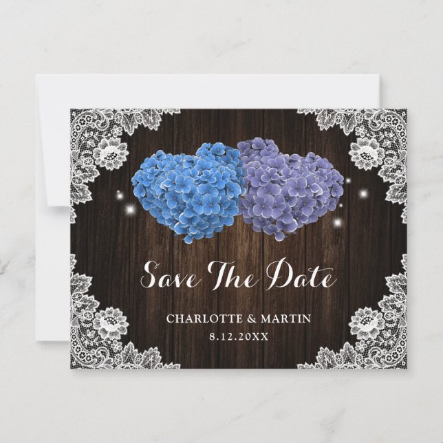 Reserva La Fecha Boda floral morada y azul (Anverso)