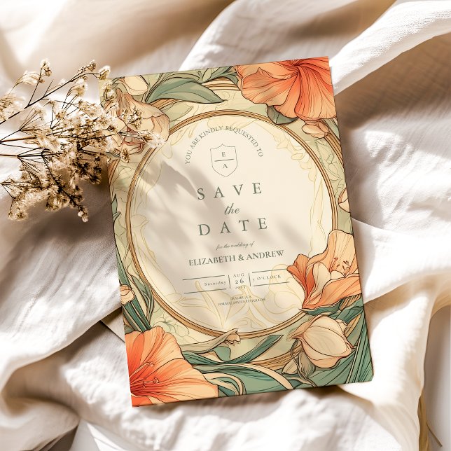 Reserva La Fecha Boda floral naranja quemada (Subido por el creador)