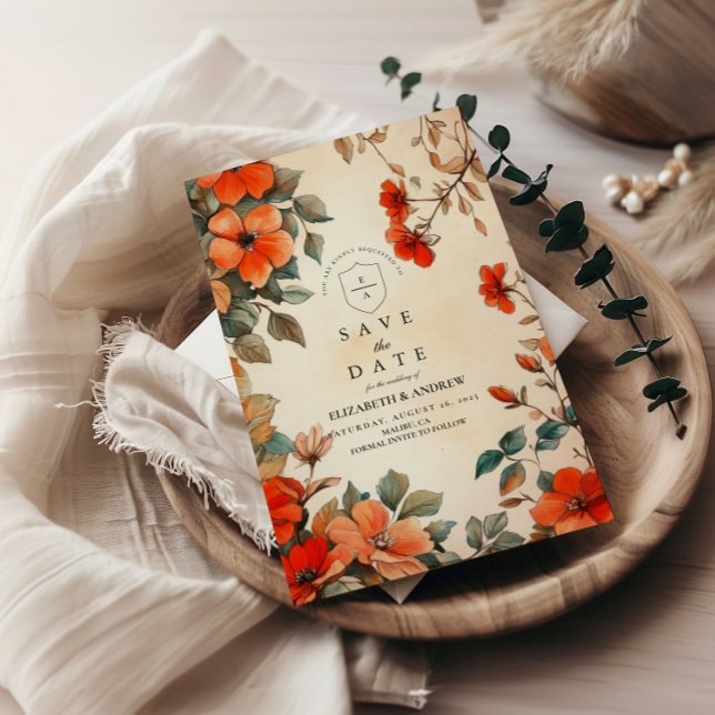 Reserva La Fecha Boda Floral Naranja Rústica (Subido por el creador)