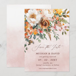 Reserva La Fecha Boda Floral Naranja Rústica de Otoño