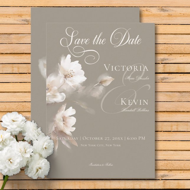 Reserva La Fecha Boda floral neutra de origen romántico beige (Romantic Ethereal Neutral Beige Floral Wedding Save The Date)