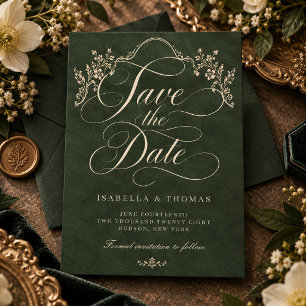 Reserva La Fecha Boda Floral Ornata Verde Bosque Vintage