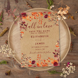 Reserva La Fecha Boda Floral Otoñal de Otoño Rústica Kraft