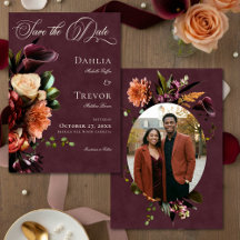 Boda Floral Otoño Burgundy Foto Oscura y Elegante
