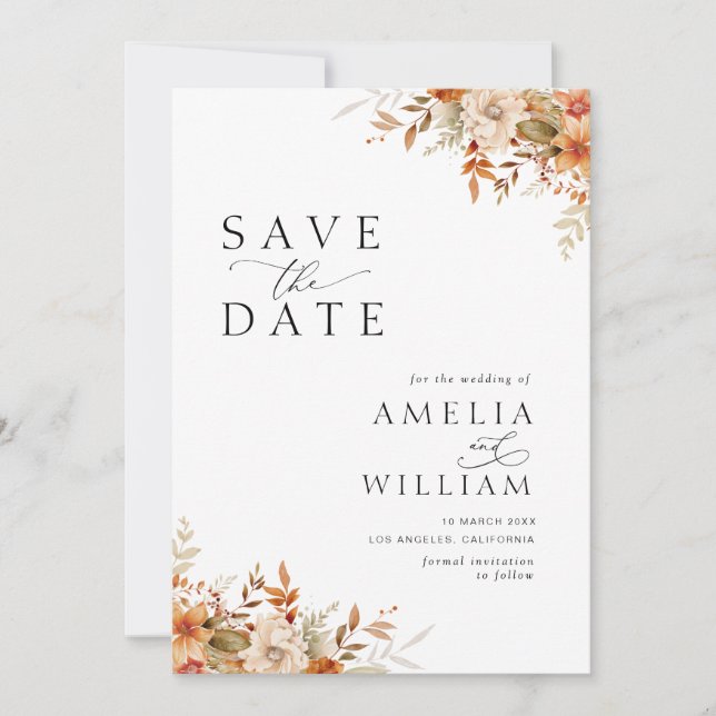 Reserva La Fecha Boda floral otoño salva la fecha (Anverso)