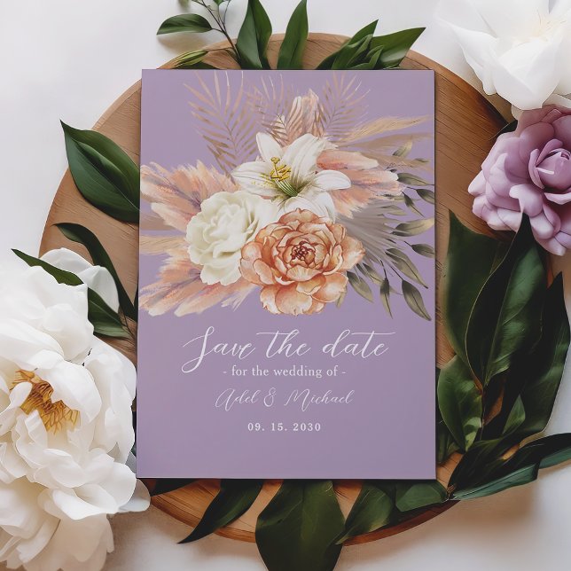 Reserva La Fecha Boda Floral Peach y Purple Save the Date (Subido por el creador)