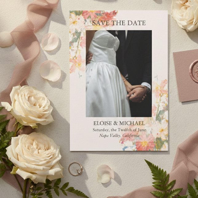Reserva La Fecha Boda floral pintada con toque romántico (Romantic Blush Painted Floral Wedding Save The Date)