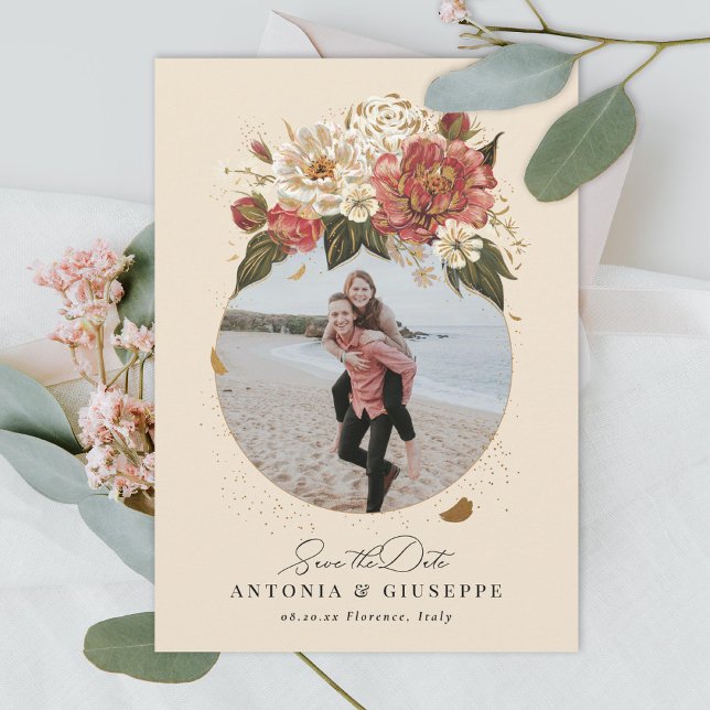 Reserva La Fecha Boda floral pintado romántico Faux Gold (Subido por el creador)