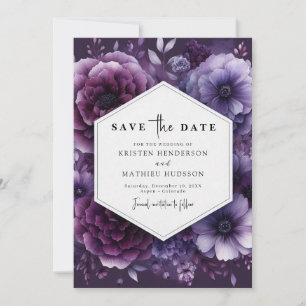 Reserva La Fecha Boda Floral Purple Floral de Florencia Imprimible