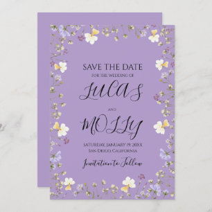 Reserva La Fecha Boda floral Purple Wildflower Summer
