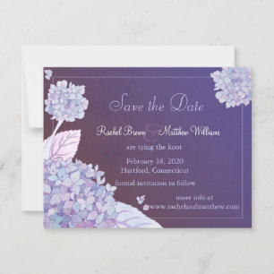 Reserva La Fecha Boda floral púrpura Hydrangeas Salva la fecha