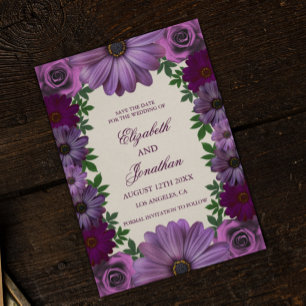 Reserva La Fecha Boda floral púrpura regia