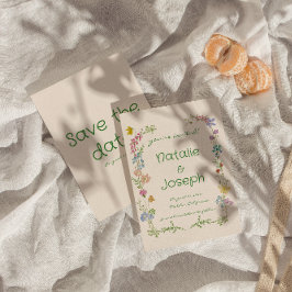 Reserva La Fecha Boda Floral Quirky Pastel colorido de mano dibujad