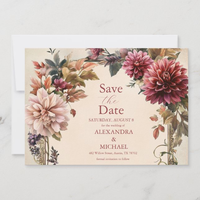 Reserva La Fecha Boda floral real victoriano (Anverso)