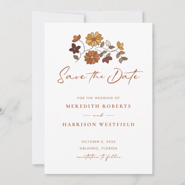 Reserva La Fecha Boda floral retro boho caprichoso (Anverso)