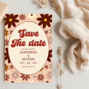 Reserva La Fecha Boda Floral Retro Groovy de los 70