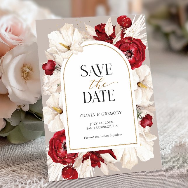 Reserva La Fecha Boda floral rojo y blanco ruby (Subido por el creador)