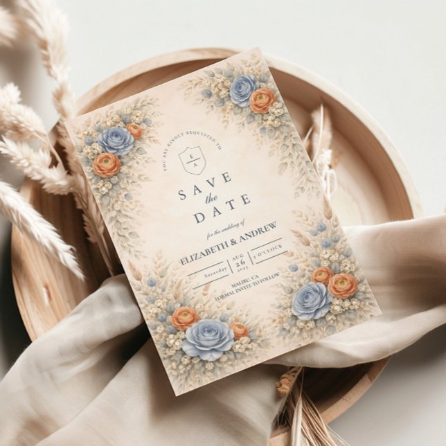 Reserva La Fecha Boda floral romántica azul (Subido por el creador)
