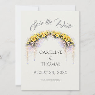 Reserva La Fecha Boda floral romántica de color amarillo canario co
