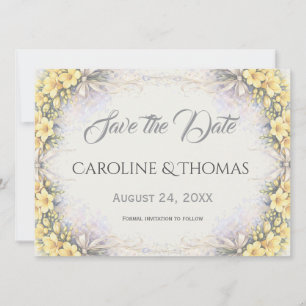 Reserva La Fecha Boda floral romántica de color amarillo canario co