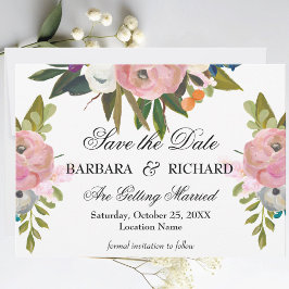 Reserva La Fecha Boda floral romántica elegante pintada a mano