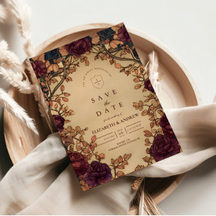 Reserva La Fecha Boda floral romántica oscura