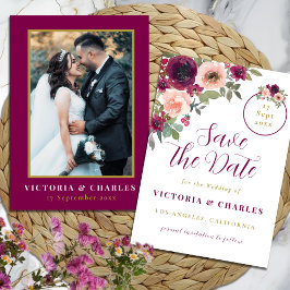 Reserva La Fecha Boda floral romántico borgoña