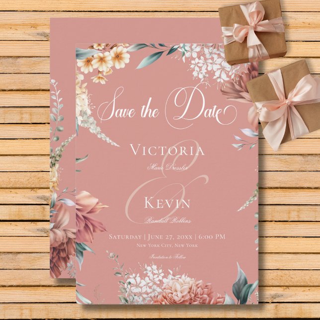 Reserva La Fecha Boda floral romántico moderno de jardín rosado (Modern Romantic Pink Garden Floral Wedding Save The Date Card)