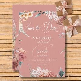 Reserva La Fecha Boda floral romántico moderno de jardín rosado