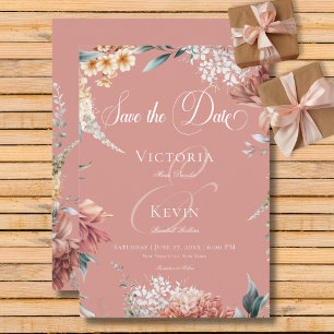 Reserva La Fecha Boda floral romántico moderno de jardín rosado